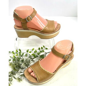 Anthropologie Kupuri Women's Sandals Size 37 Wood Clog Wedge Ankle Strap Spain